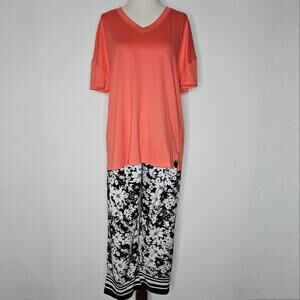 NWOT Cuddl Duds Women's Coral/Black/White 2 Piece Set-Pajamas/Pants Size Small